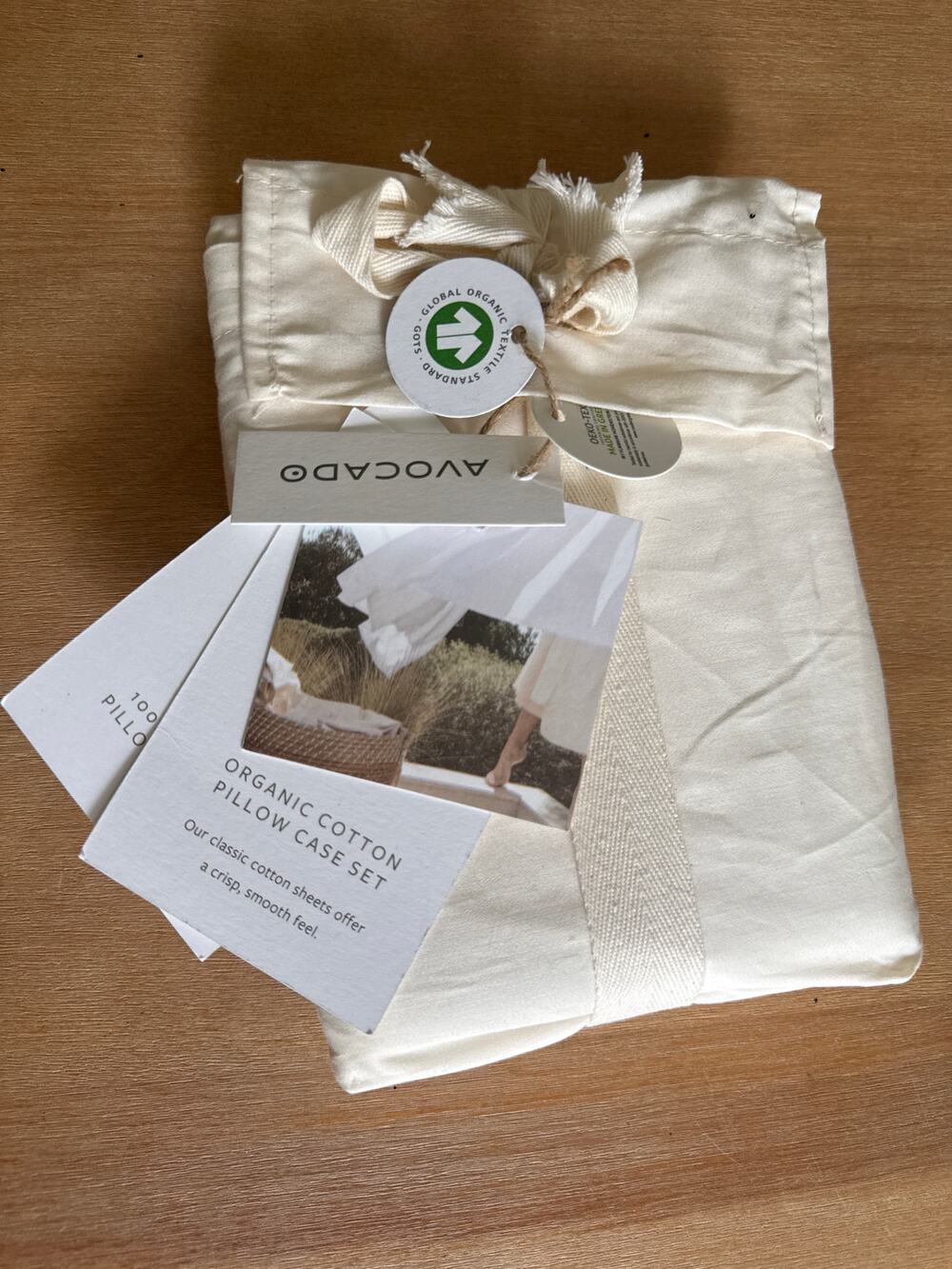 Avocado 100% Organic Cotton Queen Standard Pillowcase set Natural NWT